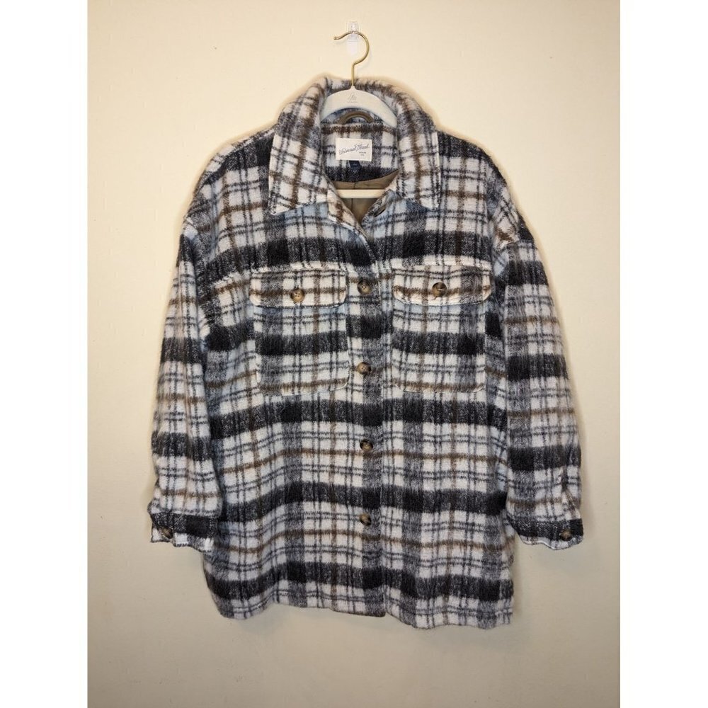 Universal Thread plaid coat black brown and cream size Large